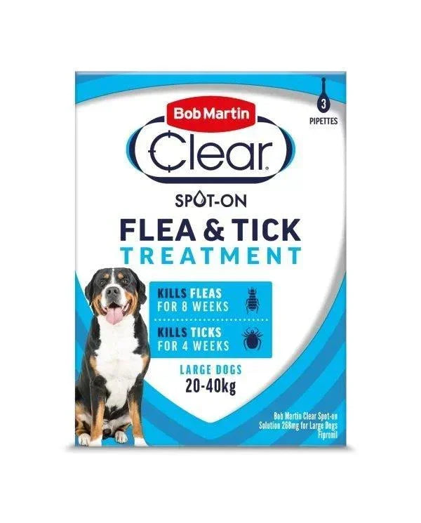 Bob Martin Clear Spot On Flea & Tick Treatment Large Dog (20-40kg) 3 pipettes - North East Pet Shop Bob Martin