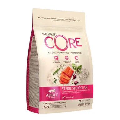 Wellness CORE adult cat food bag with sterilised ocean salmon recipe and natural grain-free ingredients