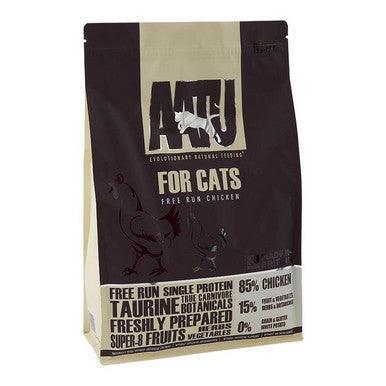 Aatu 8015 3kg cat food bag featuring free run chicken, taurine, botanicals, and super-8 fruits for cats