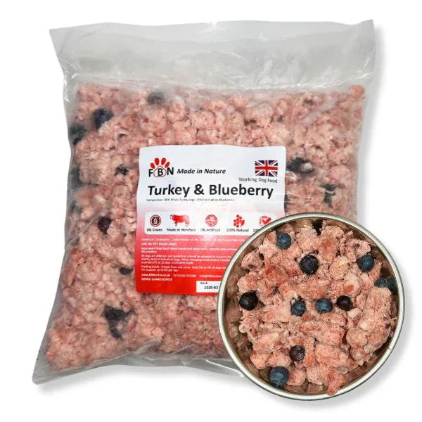 Fur Baby Nutrition Turkey & Blueberry Frozen Dog Food 1kg - North East Pet Shop Fur Baby Nutrition