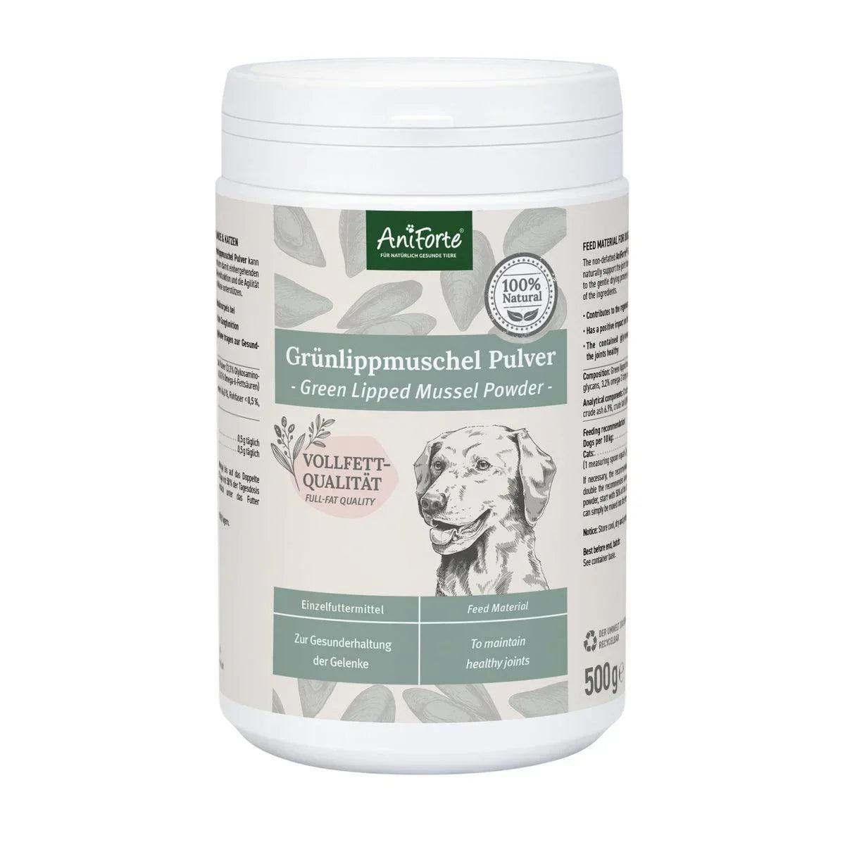 Green Lipped Mussel Powder for Dogs and Cats - Joint Support Supplement 500g - North East Pet Shop Aniforte