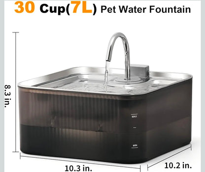 XL Cat & Dog Water Fountain - 7L Ultra Quiet Pump (28.5dB) & 4-Stage Filter System Stainless Steel
